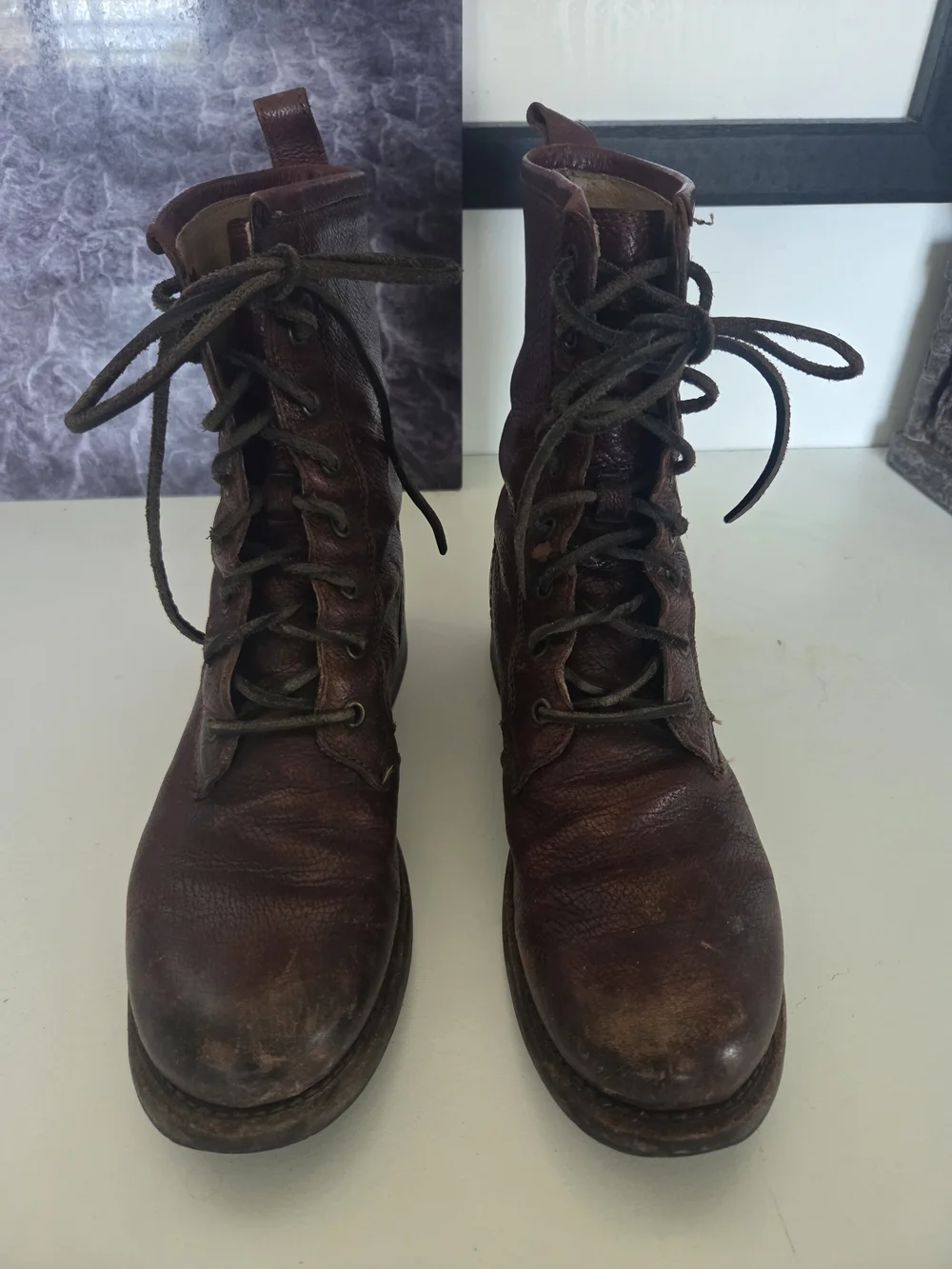 Vintage Frye Dark Brown Leather Lace-Up Veronica Combat Boots
